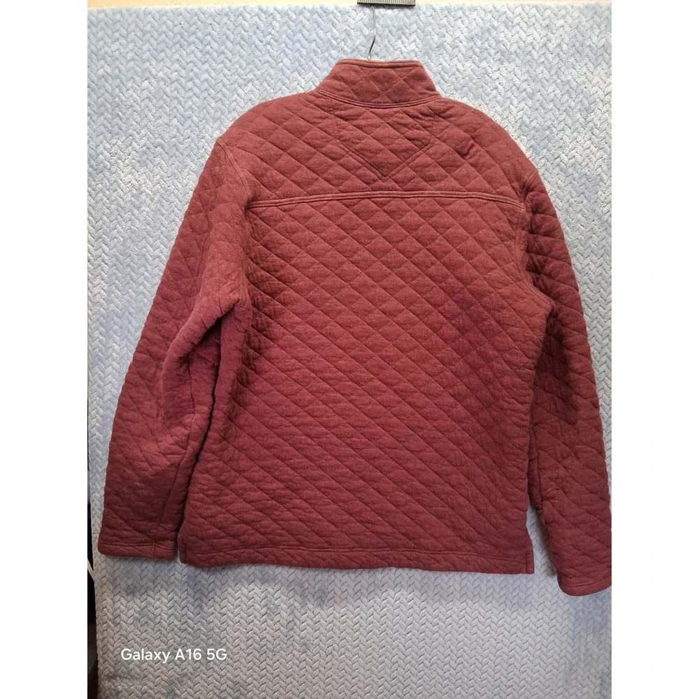 Eddie Bauer Mens Quilted Quarter Zip Pullover Burgundy Maroon Tall Large TL Warm